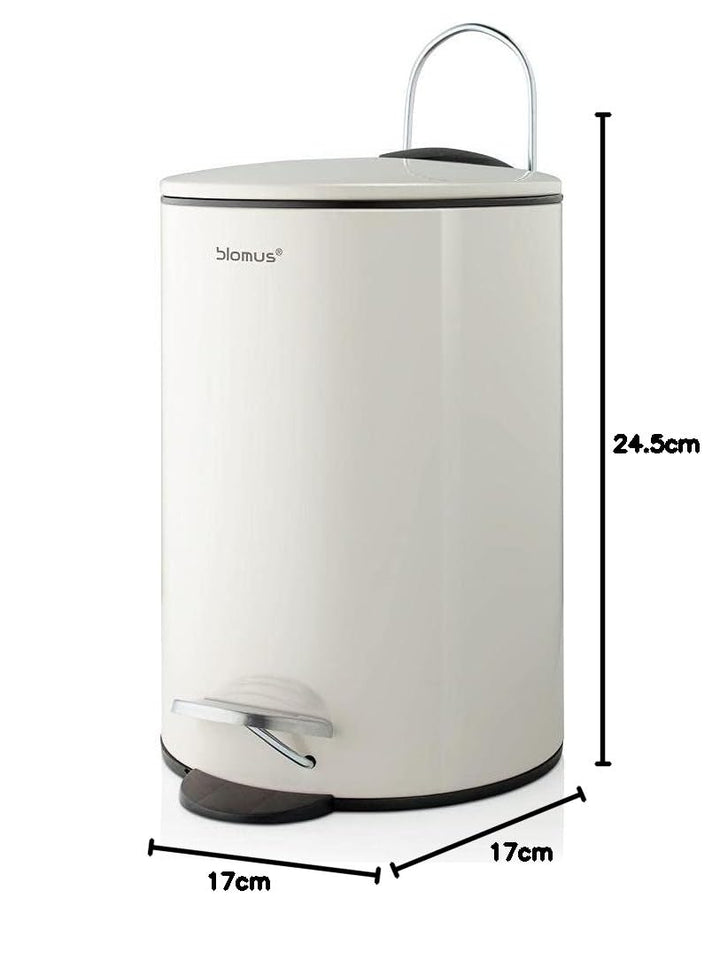 blomus -TUBO- Treteimer aus pulverbeschichtetem Stahl, Sand, 3L Fassungsvermögen, Smart-Close-System