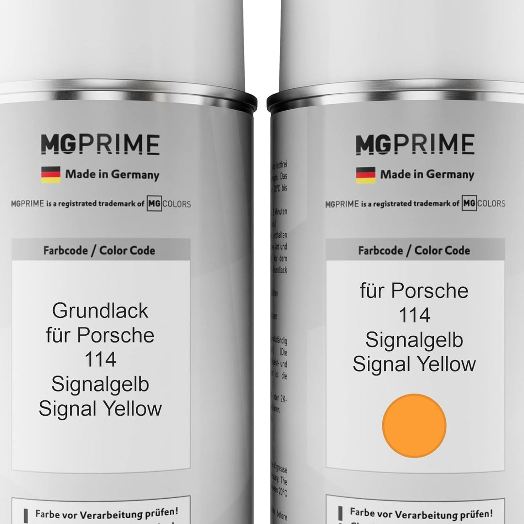 MG PRIME Autolack Sprühdosen Set für Porsche 114 Signalgelb/Signal Yellow Grundlack Basislack Klarla