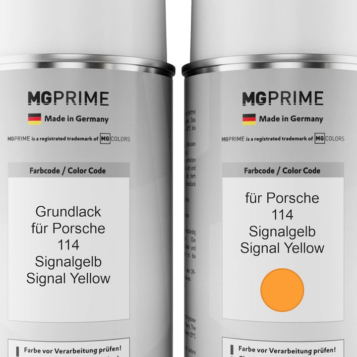 MG PRIME Autolack Sprühdosen Set für Porsche 114 Signalgelb/Signal Yellow Grundlack Basislack Klarla