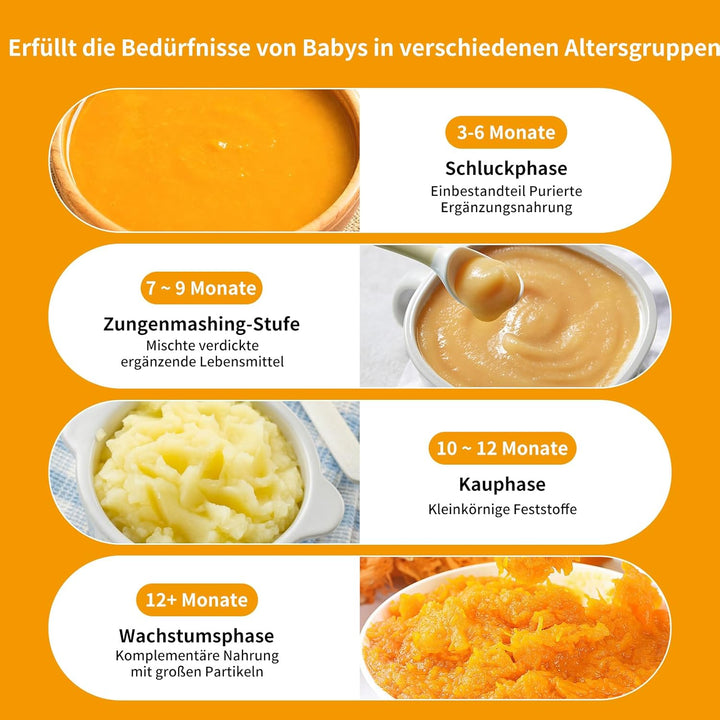 Babynahrungszubereiter, 400ML Baby Food Maker, Babybrei Zubereiter, Dampfgarer Mixen, mit voreingest