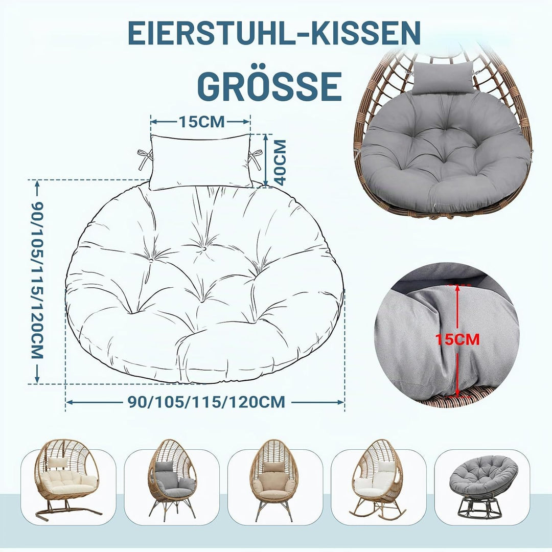 Hängesessel Kissen Sitzkissen Outdoor Polster für Polyrattan/Rattan | Ersatzkissen für Hängesessel S