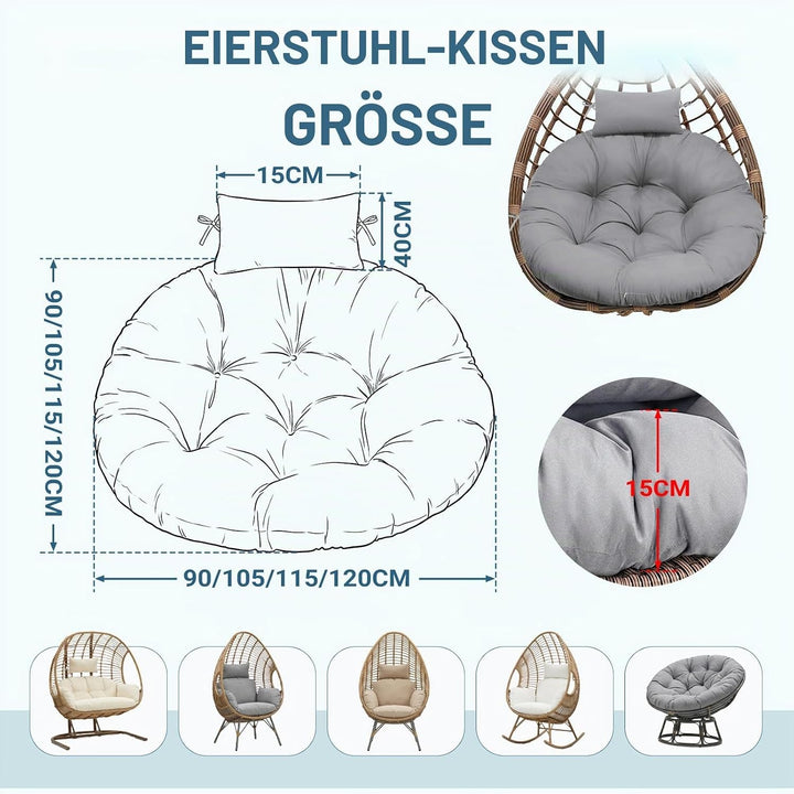 Hängesessel Kissen Sitzkissen Outdoor Polster für Polyrattan/Rattan | Ersatzkissen für Hängesessel S