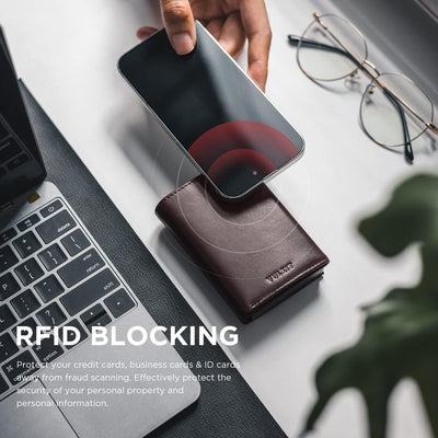 VULKIT Kreditkartenetui RFID-blockierende Pop-Up-Kartentasche aus Echtem Leder mit Geldscheinfach, A