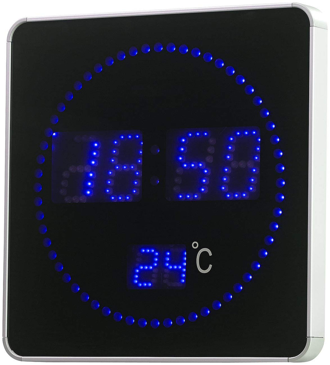 Lunartec Tischuhren: Flache LED-Funk-Tisch- &amp; Wanduhr, Temperatur-Anzeige, Blaue LEDs (Funkuhr LED,