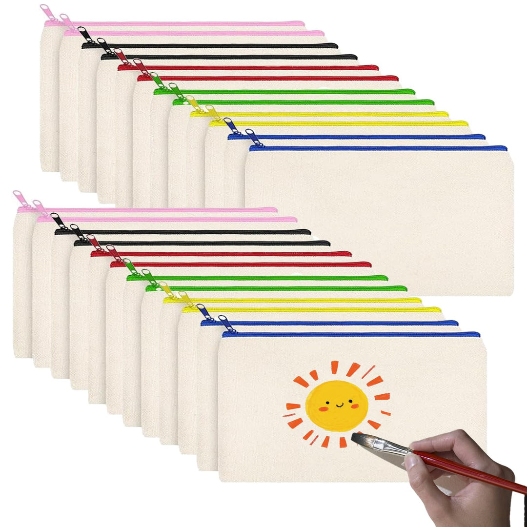24 Stück DIY Blanko Stoffbeutel, Stoff Federmäppchen zum Bemalen, Bunt Stoffbeutel Zum Bemalen, 12 x