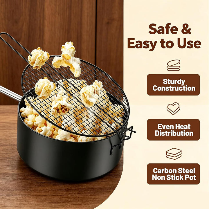 Popcorn Maker Lagerfeuer, Antihaft Popcorn Topf mit Verlängertem Griff und Netzdeckel, Outdoor Popco