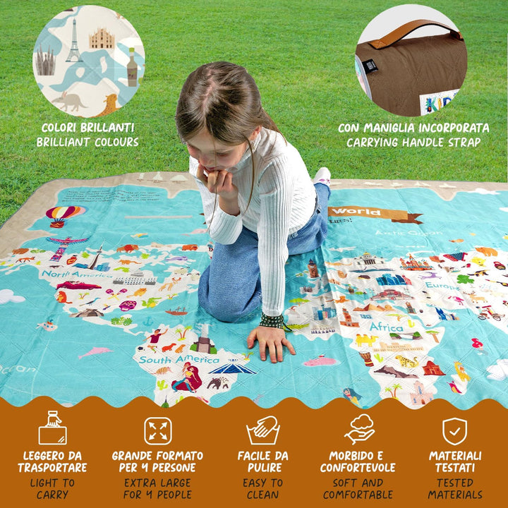 Lustig Picknickdecke Wasserdicht Faltbar Tragegurt für Kinder - Weltkarte Outdoor Camping Decke Mädc