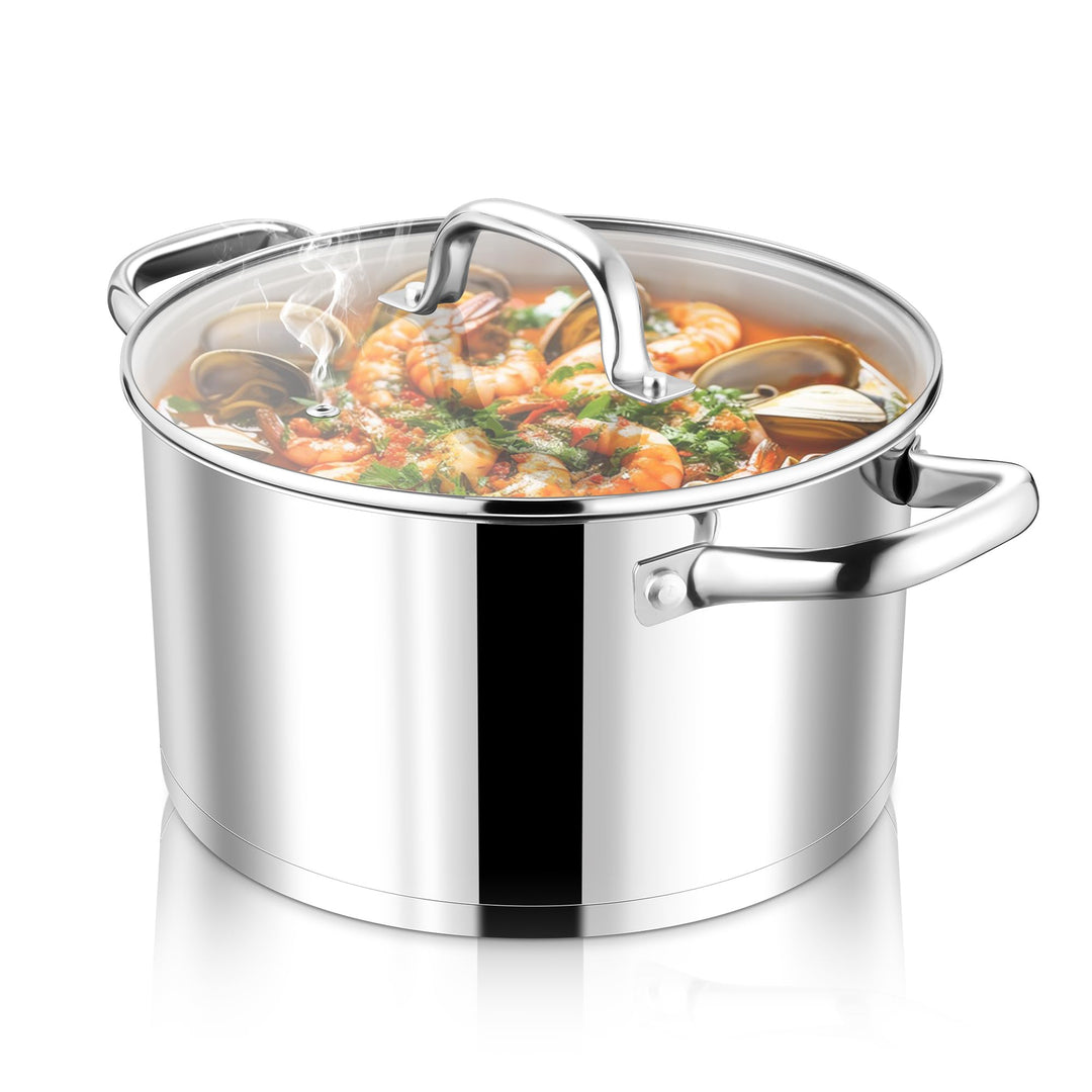 Joyfair 20cm Kochtopf, 3-Lagiger Boden Edelstahl Topf mit Glasdeckel, Suppentopf Induktion für alle