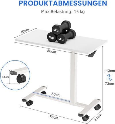 Dripex Beistelltisch höhenverstellbar mit Rollen, Pflegetisch für Bett,Computertisch aus Holz klein