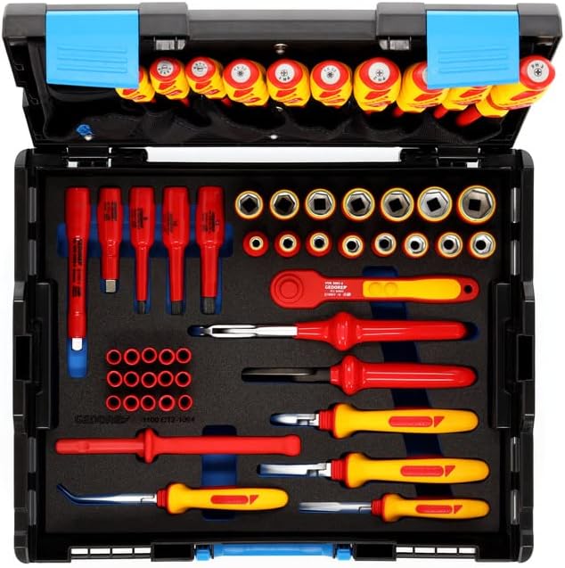 GEDORE VDE-Werkzeugkoffer HYBRID, Set 53-tlg, gefüllt, Werkzeug für Elektriker, Kunststoffkoffer, VD