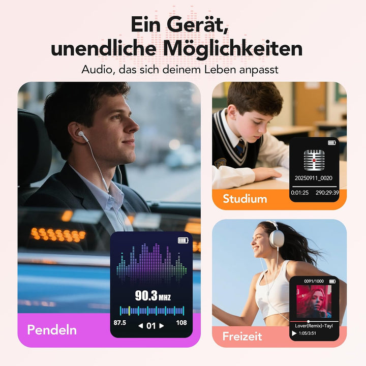 AGPTEK 64 GB Klassischer MP3 Player, 70 Stunden Akkulaufzeit tragbare HiFi Musik Player mit Kopfhöre