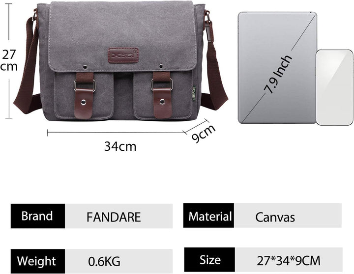 FANDARE Leinwand Messenger Bag Umhängetasche 7.9 inch iPad Tasche Schultertasche Unisex Segeltuch Ta
