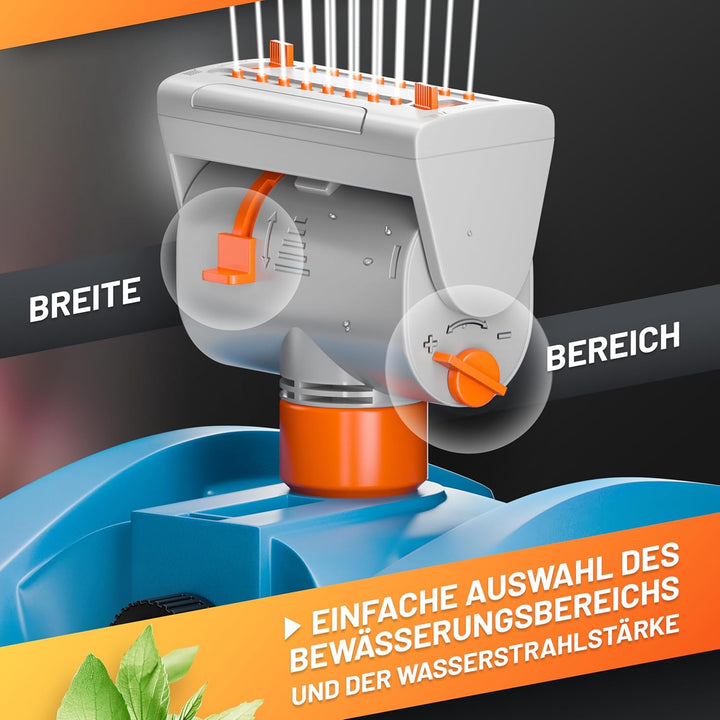 Robuster GRÜNTEK Oszillationssprinkler mit Turbo-Motor – Viereckregner mit 16-Düsen Bewässerungssyst