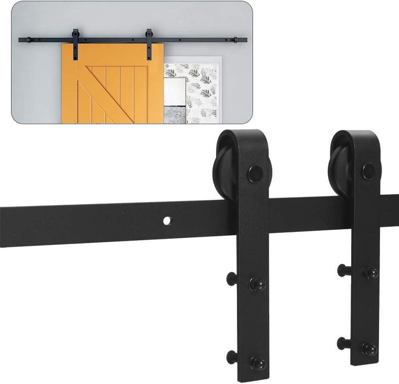TSMST 296CM Schiebetürbeschlag Set, Schwarzes Schienenset passend für eine einzelne Holztür, J-Form