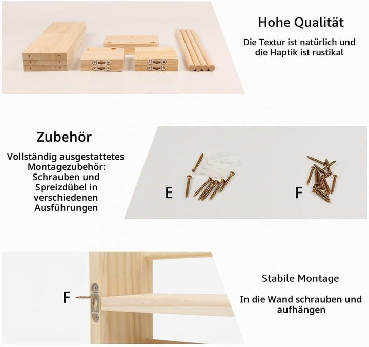 3Stück 40cm Bücherregal Kinder Wand Set Bücherregal Holz Wandregal Massiv Kiefer Schweberegale Schwe