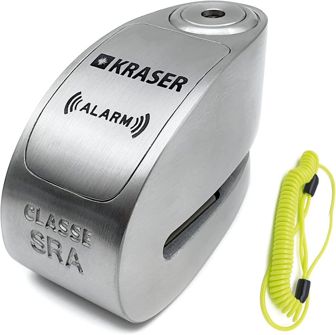 KRASER KR10S Motorrad Alarm Vorhängeschloss, 120dB Double Lock Anti-Diebstahl Bike Disc Clip mit War