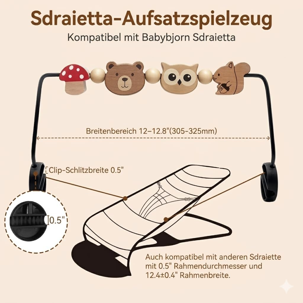 Spielzeug für Babywippe, kompatibel mit Baby Björn Bouncer Balance Soft &amp; Bliss, drehbare Holzspielz