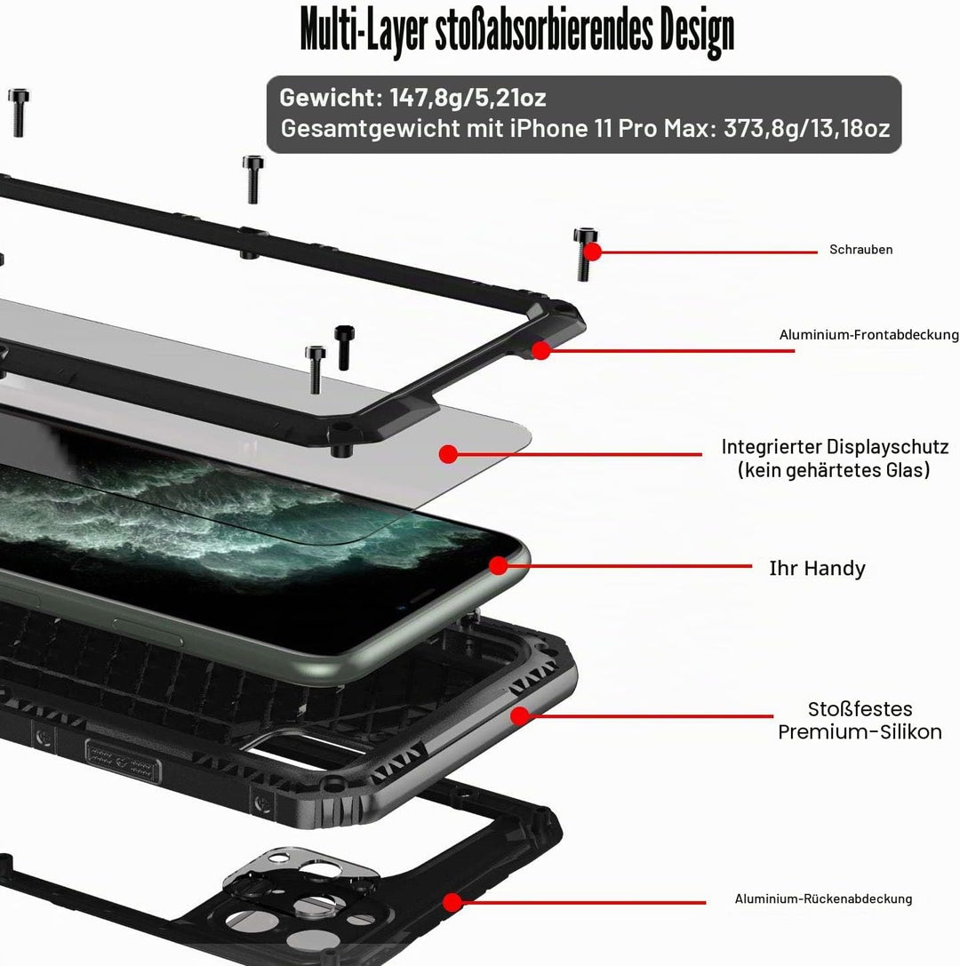 Beeasy für iPhone 11 Pro Max Hülle (6,5") Wasserdicht Outdoor, Stossfest Panzerhülle Militär 360 Gra