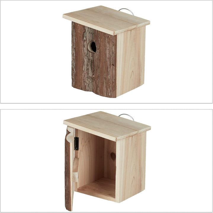 Relaxdays Nistkasten für Vögel, zum Aufhängen, Holz, Rinde, unbehandelt, 28 mm Einflugloch, HBT: 20x