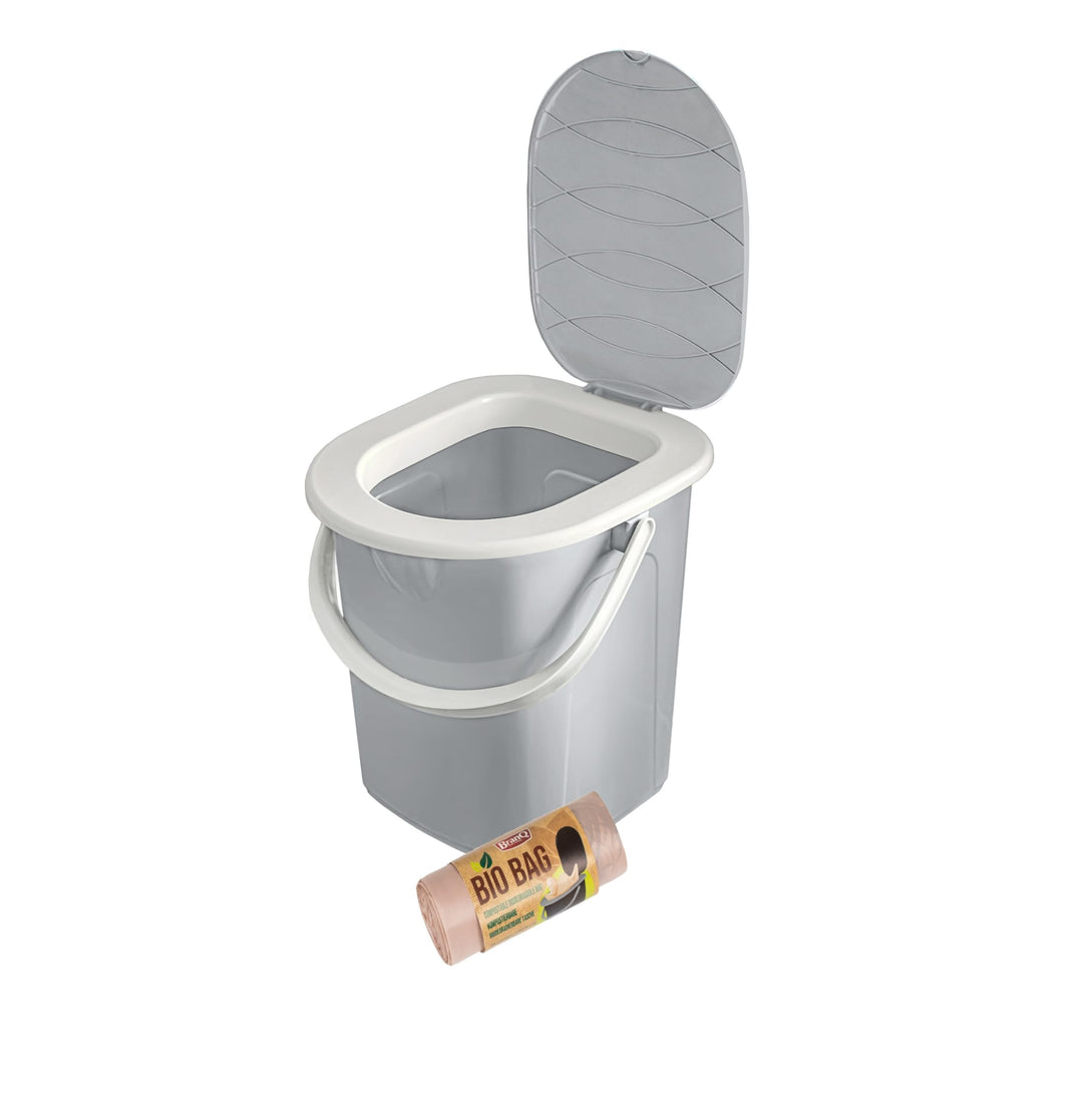 BranQ - Home essential Mobile Campingtoilette 22 Ltr. mit 20 Stück Bio Toilettenbeutel, Kunststoff,