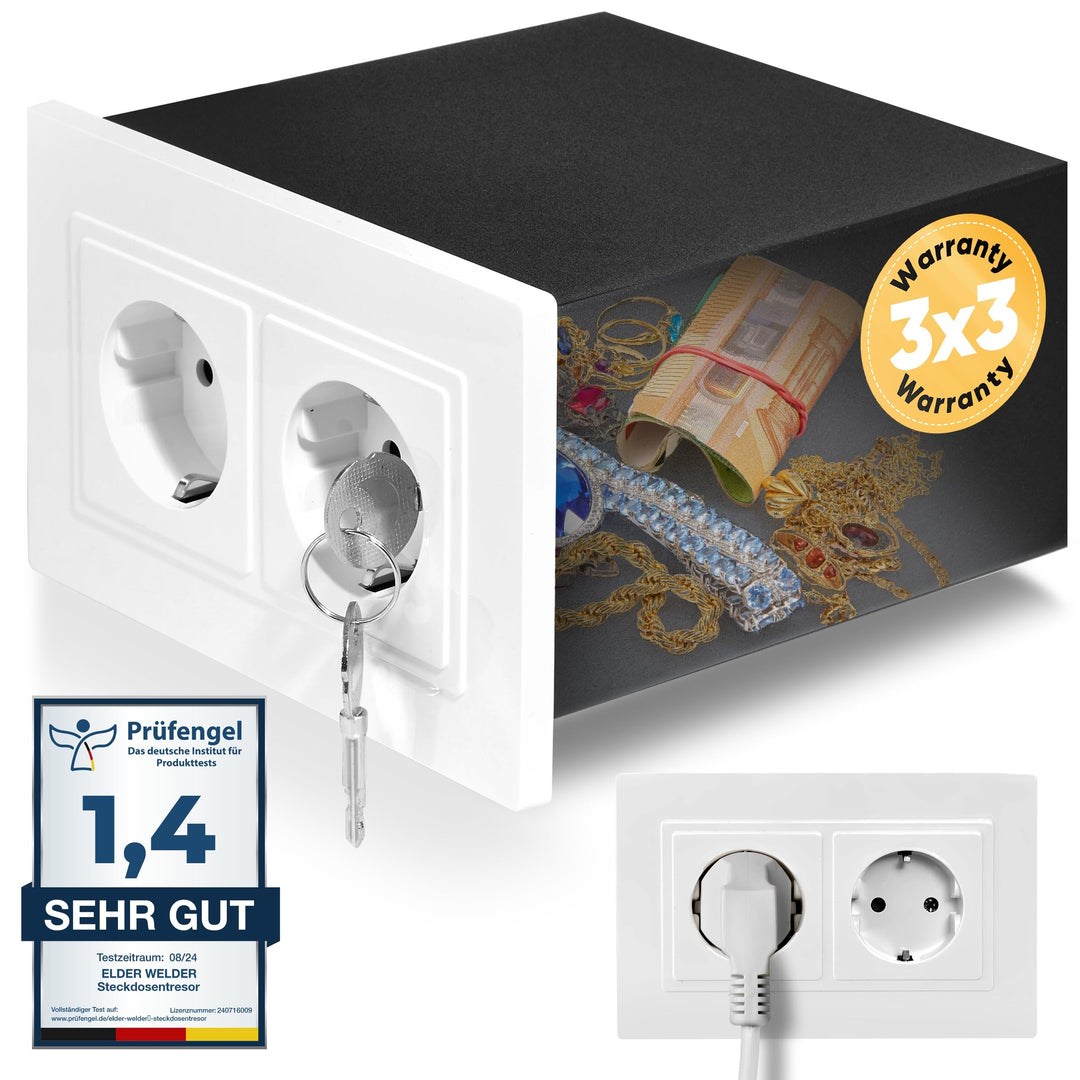 Elder Welder® Steckdosen Tresor Versteck | Jetzt mit Fake-Stecker Funktion | Wandtresor zum Einmauer