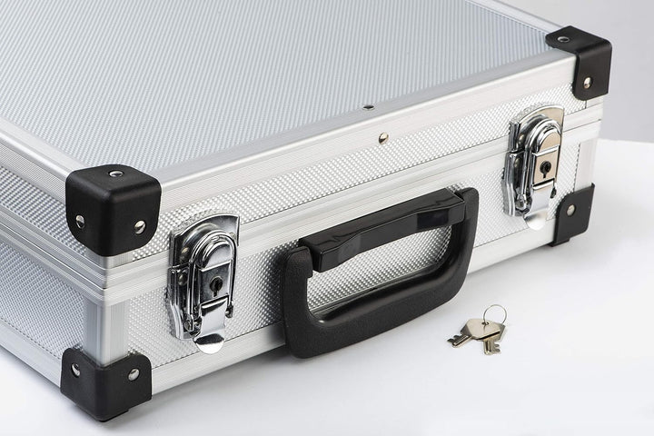 MC.Sammler Alu Münzenkoffer Münzkoffer inkl 5 Münztableaus für 110 Münzen 46mm Ø (110 Fächer - 46mm