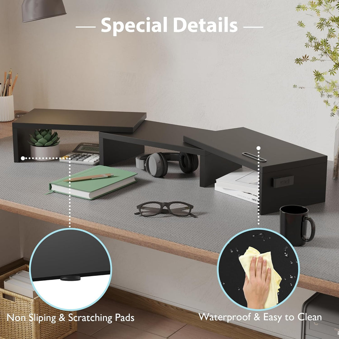 BONTEC Dual Monitor Stand Riser, Desktop Monitorständer mit Smartphone-Halter, Verstellbare Länge un