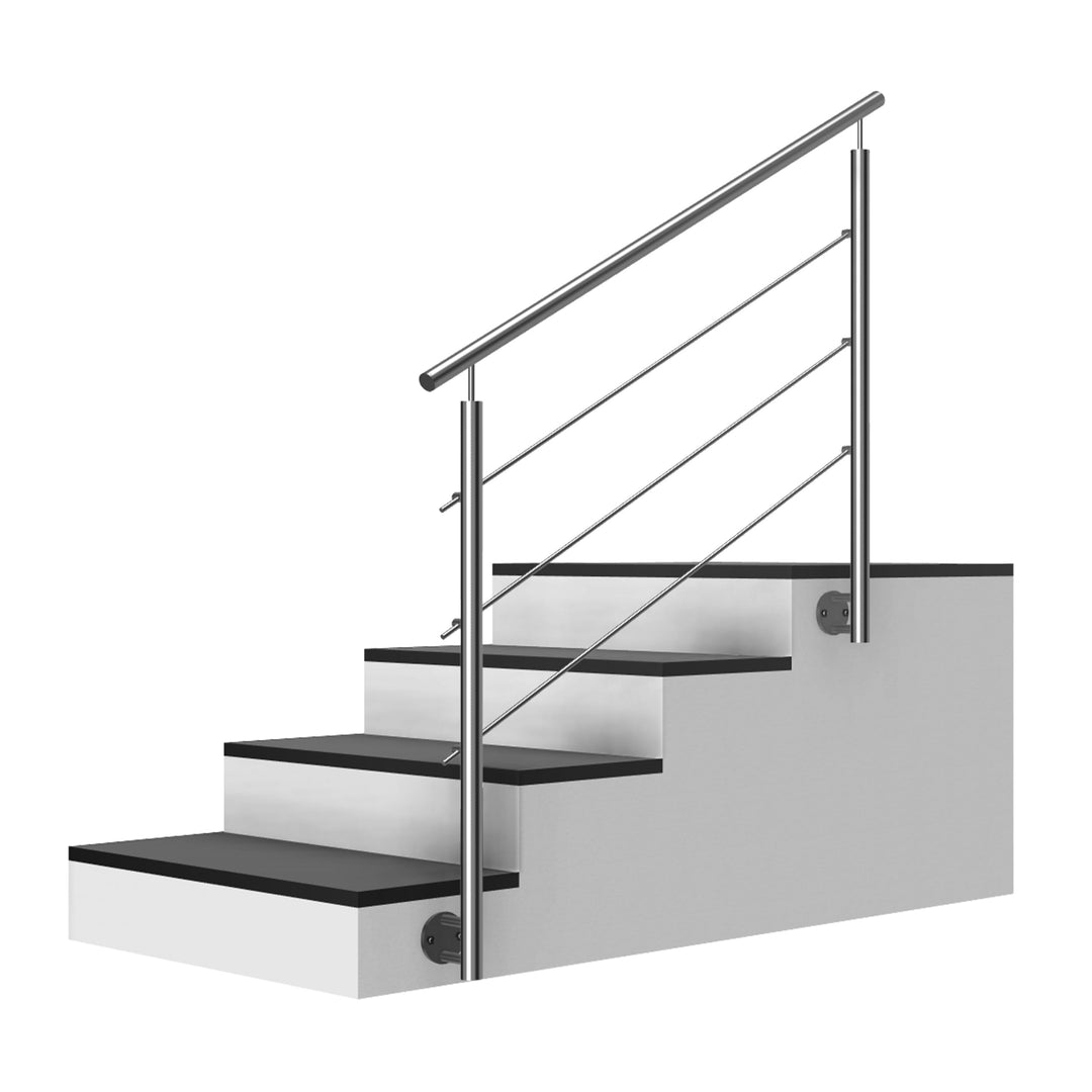 Edelstahl Treppengeländer Seitenmontage, 1,9m lang, 0,9m hoch, Aussengeländer, je 2 Pfosten + 3 Quer