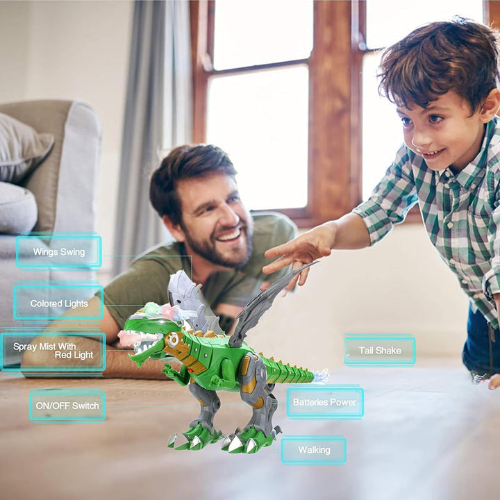 Yunseity Gehender Dinosaurier-Roboter-Drachen-Spielzeugnebel, der Feuerspeiende Lichter und Geräusch
