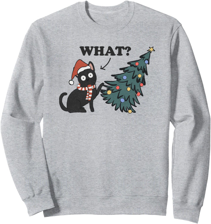 Weihnachtskatze "What?" Schwarze Katze klopfender Weihnachtsbaum Sweatshirt