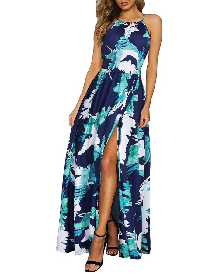 KILIG Sommerkleid Damen Lang Maxikleid Neckholder Elegant Sommer Kleid Hochzeitsgast Partykleid Schl
