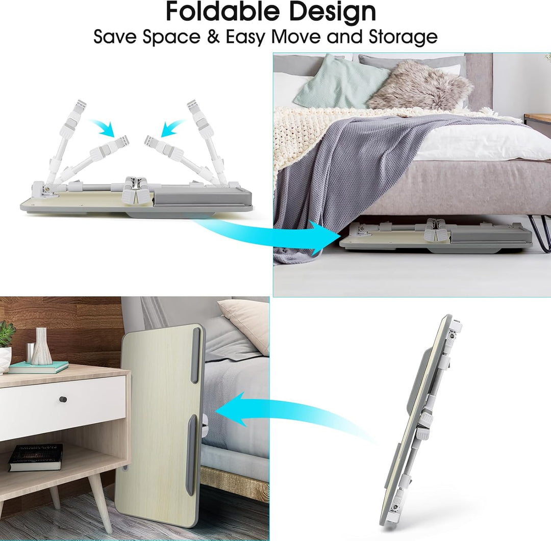Laptoptisch fürs Bett, Höhenverstellbar, Winkelverstellbar, Betttisch Klappbar mit Schublade, Tablet