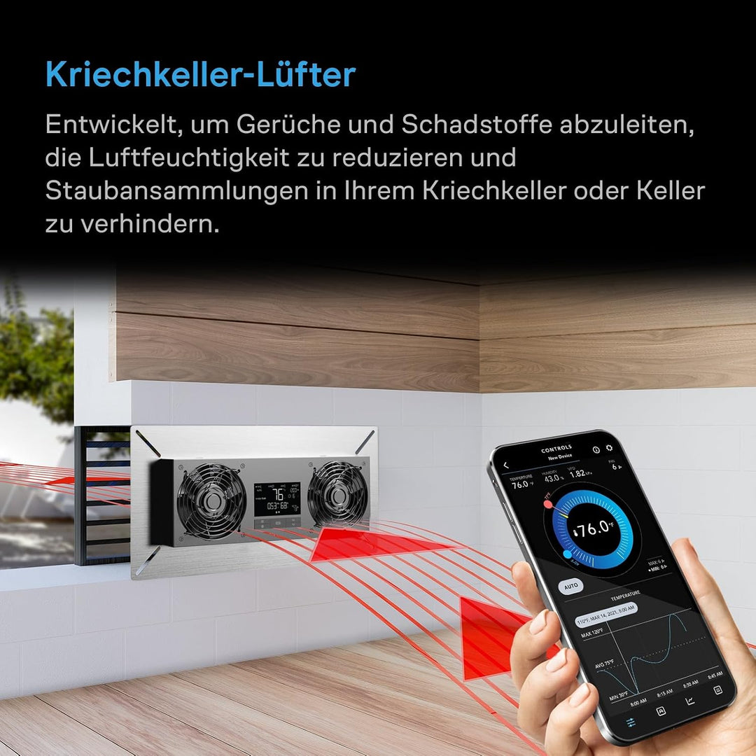 AC Infinity AIRTITAN T8, Ventilator für Kriechkeller, mit WiFi-App-kompatiblem Temperatur-Feuchtigke