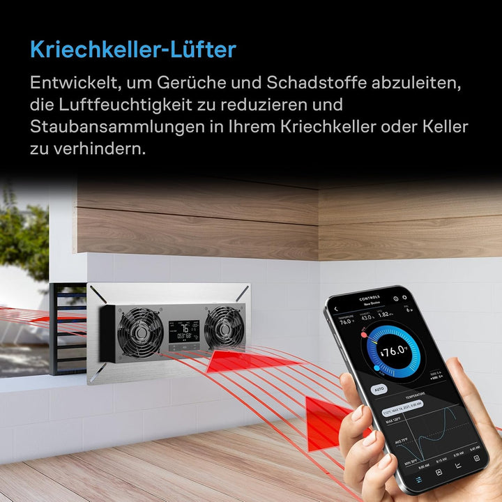 AC Infinity AIRTITAN T8, Ventilator für Kriechkeller, mit WiFi-App-kompatiblem Temperatur-Feuchtigke