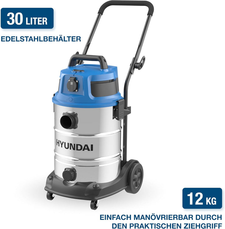 HYUNDAI Nass- / Trockensauger VCWD1630E, 1600 W, 30l Edelstahltank, Sauger mit Ausgangssteckdose, Ma