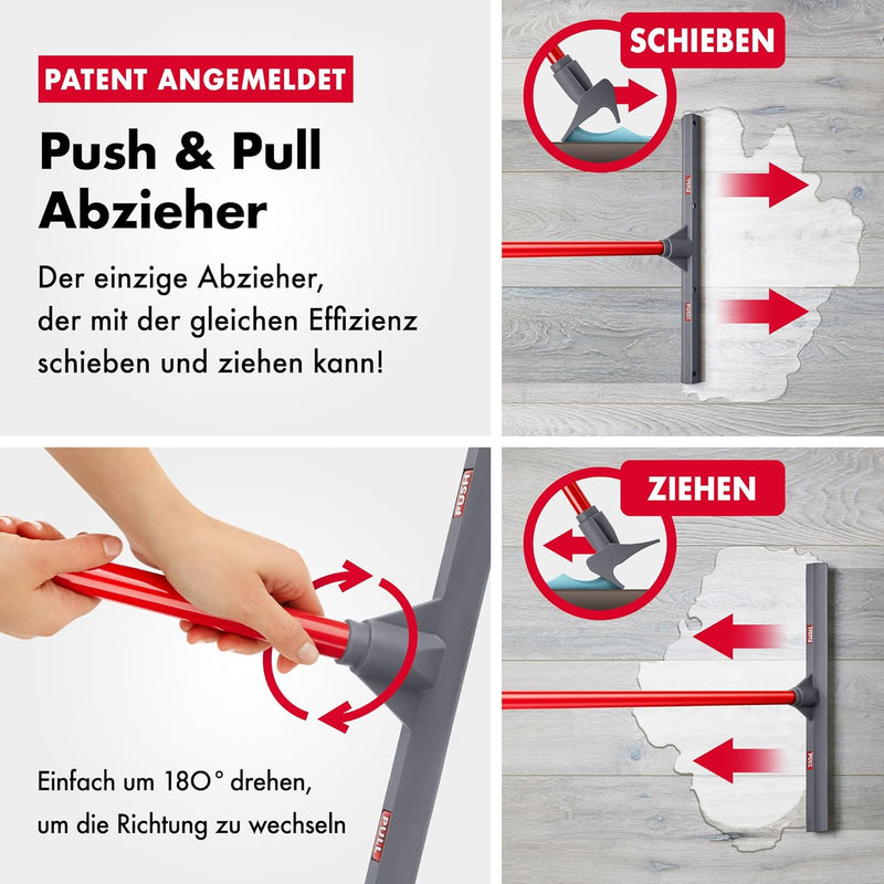 Tyroler Schiebe & Zieh Wasserschieber Bodenabzieher | 44cm Silikonkopf Abzieher Boden | Wasserschieb
