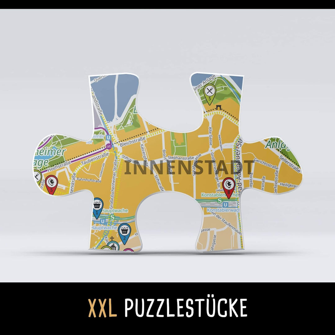 Frankfurt Puzzle Stadtplan - XXL 500 Teile - Mit Booklet & Faltkarte - 68x48cm Motivgrösse - Reisefü