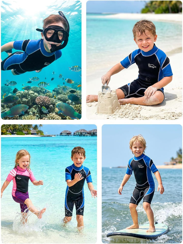Yikayin Neoprenanzug Kinder Kurz, 2.5mm Neopren Shorty für Jungen Mädchen, Thermo UV Schwimmanzug Rü