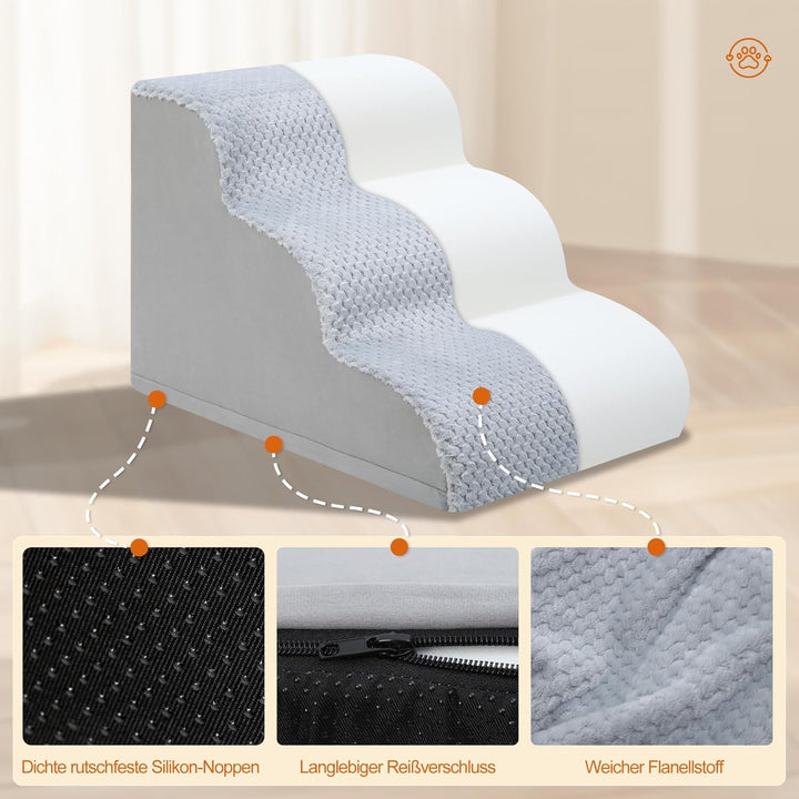 KSIIA Hundetreppe 3 Stufen, 40cm Hoch Haustiertreppe Hundetreppe für Kleine Hunde, Katzentreppe Hund