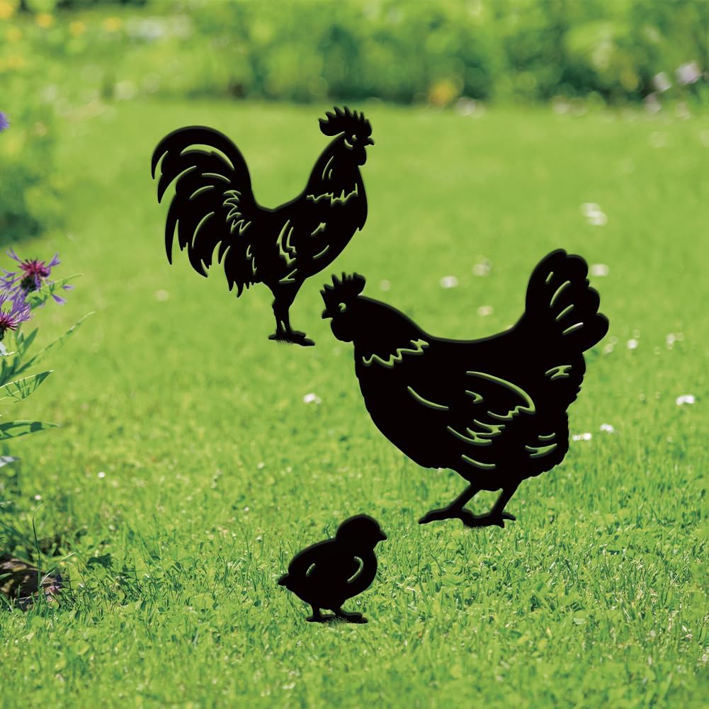 SUPERDANT 3 STK Metall Huhn Gartendekoration Metallhahn Gartenornament Gartenstecker Für Draussen Sc