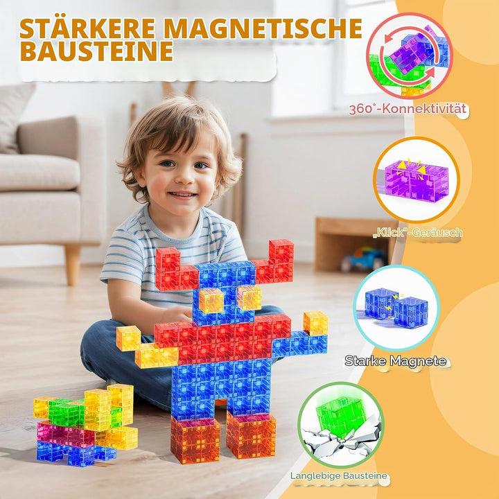 Magnetische Bausteine, Magnetische Bauwürfel für Kleinkinder von 1 bis 3 Jahren, Jungen und Mädchen,