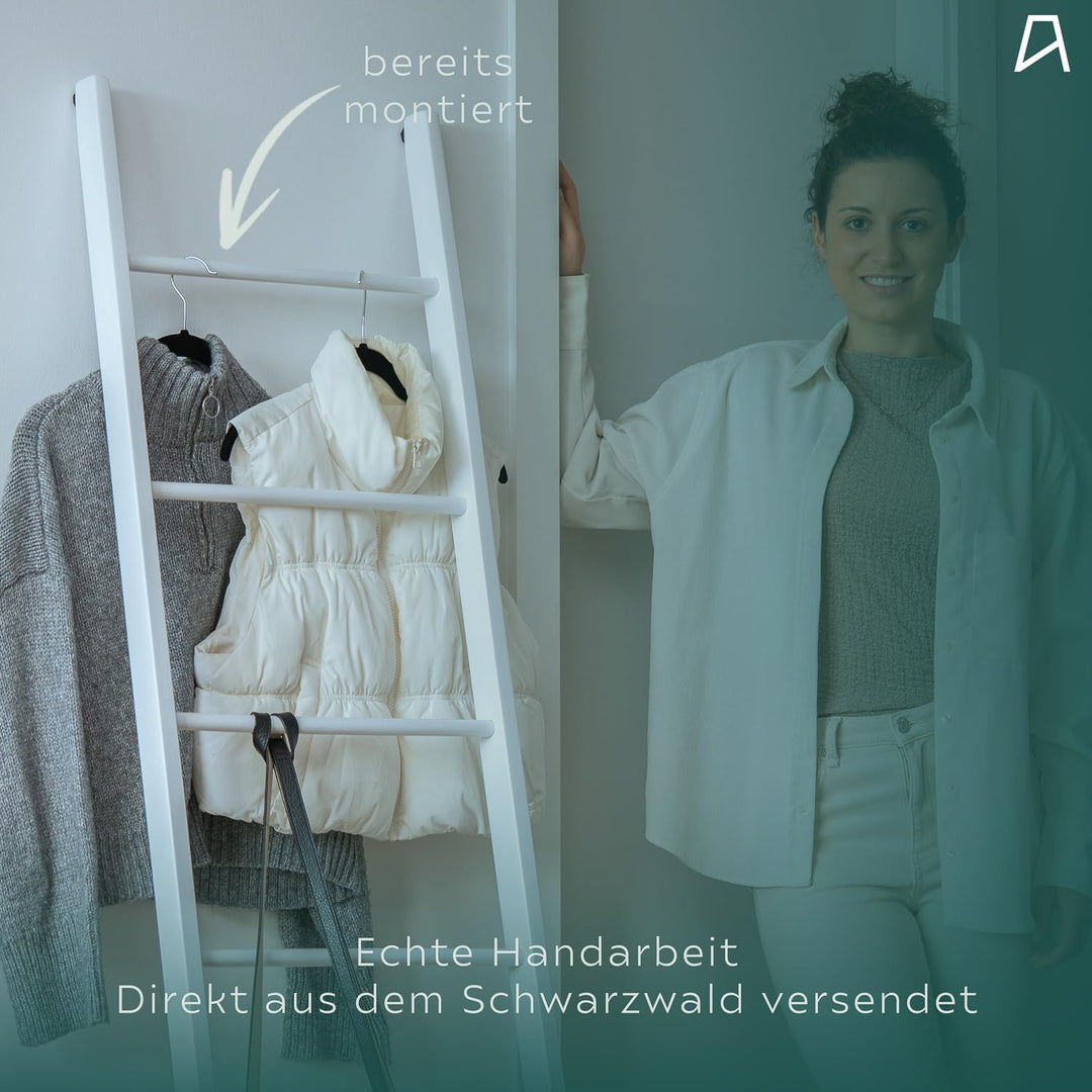 Staboos Massiv Holz Handtuchhalter - Handgemachter Badetuchhalter aus Buchenholz - Holzleiter (Weiss