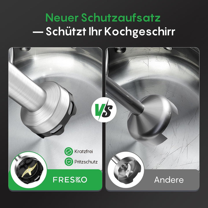 FRESKO Stabmixer 1000W, Pürierstab Edelstahl mit Schutzhülle für Kochgeschirr & 700 ml Messbecher, S