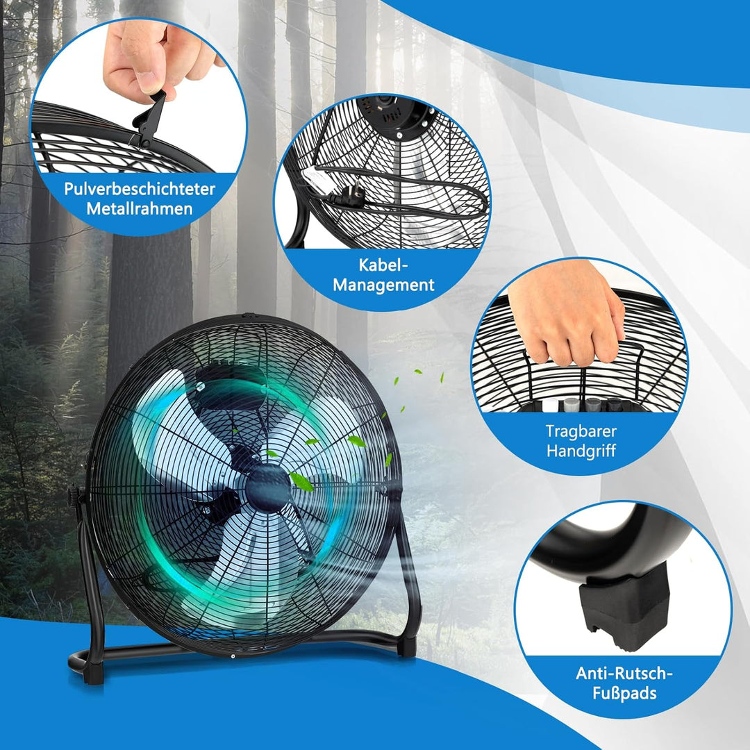 GOPLUS Bodenventilator, Ø 50 cm Standventilator mit 3 Geschwindigkeitsstufen & Handgriff, 145° verst
