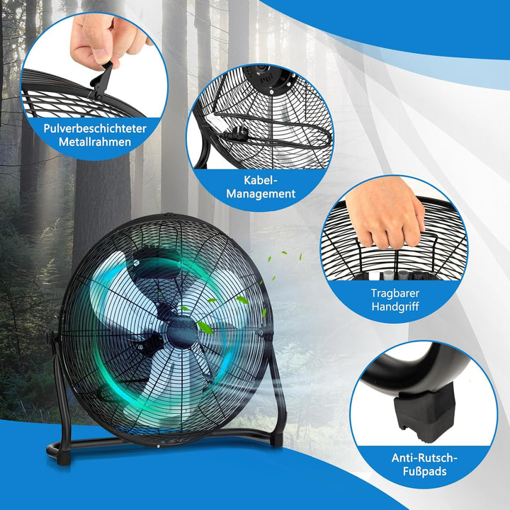 GOPLUS Bodenventilator, Ø 50 cm Standventilator mit 3 Geschwindigkeitsstufen & Handgriff, 145° verst