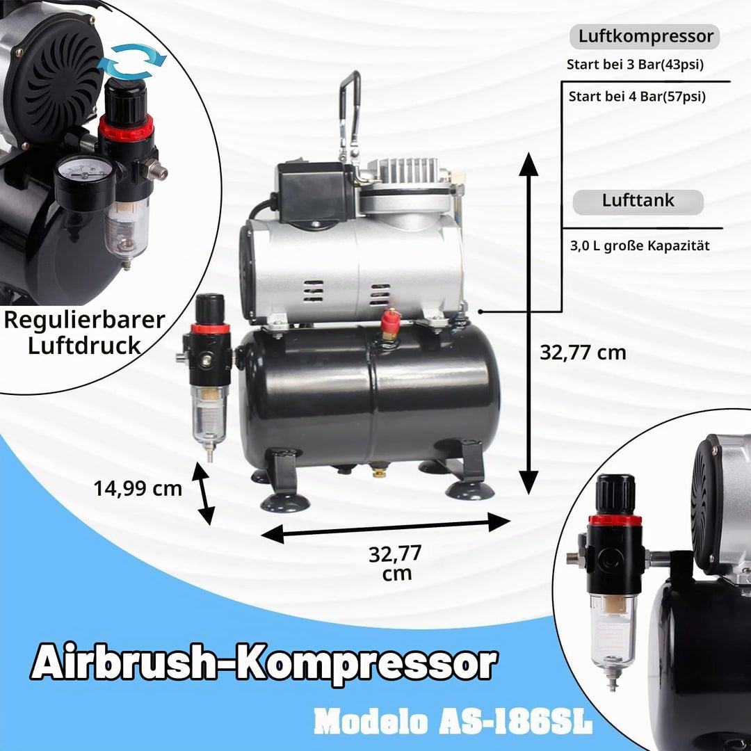 ABEST Airbrush Kompressor-Kit: Luftschlauch, Airbrush-Halter, Minifilter, Double-Action-Mechanismus