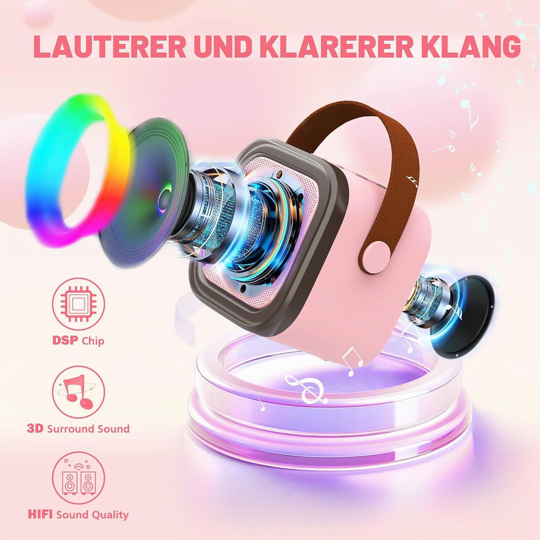 Karaoke-Maschine für Kinder Erwachsene, tragbare Kinder-Karaoke-Lautsprecher mit 2 drahtloses Mikrof