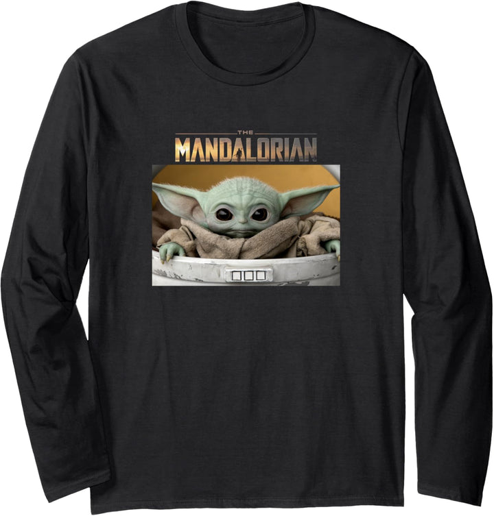 Star Wars The Mandalorian The Child Big Eyes Portrait Logo Langarmshirt