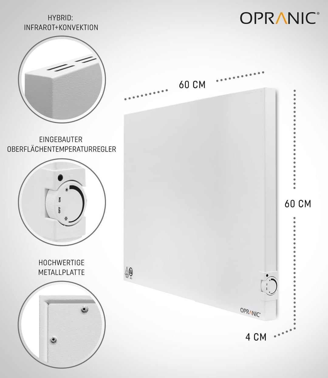 Infrarot Hybridheizung mit Thermostat | 5 Jahre Garantie | Infrarotheizung Wandmontage oder Infrarot