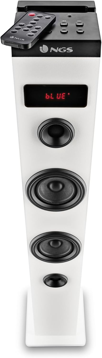 NGS Sky Charm White - 50W Bluetooth Sound Tower mit Fernbedienung, Optischem Eingang, USB, FM Radio